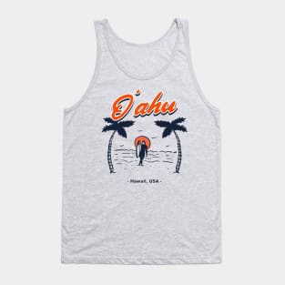 Oahu Hawaii USA Surfing in Hawaii Palm Trees and Ocean Waves Tank Top